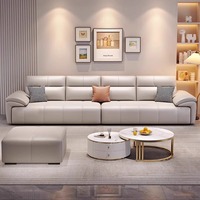 Blaues Modernes Einfaches Dreisitzer-Modulares Kleines Apartment-Sofa aus Echtleder mit Edelstahl und Schwammfüllung