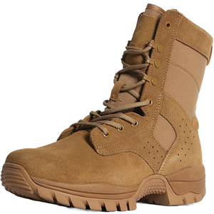 รองเท้าบูทผู้ชายสีน้ำตาลหนังกลับแบบมีซิปด้านข้าง พื้นยางระบายอากาศ ส้นเตี้ย เหมาะสำหรับฝึกซ้อม เดินป่า และงานรักษาความปลอดภัย - Product Image 2