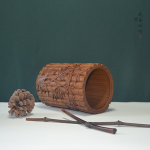 Bamboo Pen Holder Round Carved With Bamboo Pattern For Calligraphy Brush Office Stationery ZBT 002 - Product Image 4