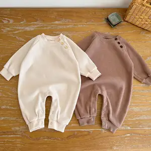 Fall Bodysuit New Baby Simple Solid Color Waffle Bag Fart Long Climbing Suit Newborn Jumpsuits Baby One-pieces