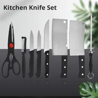 Ensemble de couteaux de cuisine jetables en acier inoxydable pour gaucher, 8 pièces, lame dentelée, emballage de carte blister pour cadeau de centre commercial de supermarché