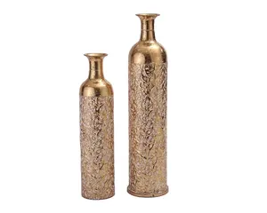 Guangzhou Wholesale gold bar home decoration table floor decorative pattern metal vase