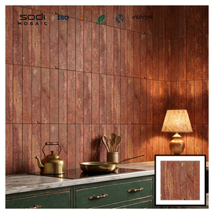 Mosaïque de carreaux rectangulaires verticaux en travertin rouge rouille texturé naturel pour crédence de <span class=keywords><strong>cuisine</strong></span> toscane - Product Image 2