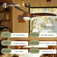 Ventilateur de plafond TS52-3CL(S) 52 pouces - Moteur AC en cuivre 60W Moteur DC 30W - Télécommande - Lames en ABS - 110-240V - E27 et lumière LED