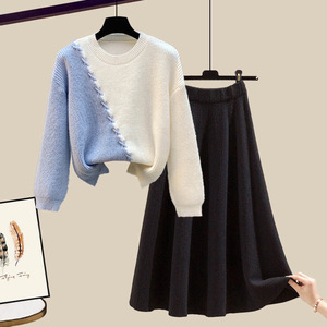 Ensemble deux pièces décontracté pour <span class=keywords><strong>femme</strong></span> grande taille 2026, motif géométrique, <span class=keywords><strong>pull</strong></span> tricoté et jupe ample amincissante, automne-hiver - Product Image 3