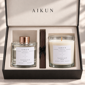 Coffret Cadeau Parfum d'Ambiance Aikun Bois de Santal et Musc, avec Diffuseur à Bâtonnets, Bougie Parfumée et Allumettes Décoratives, Prêt à la Vente - Product Image 2
