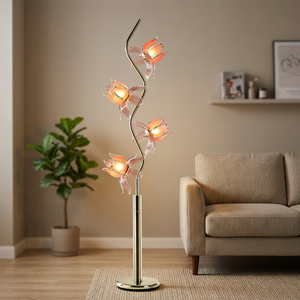 Lámpara de pie alta con pétalos de loto para sala de estar, lámpara de pie con eje curvo flexible, lámpara decorativa de esquina con bombilla LED de 3 colores - Product Image 1