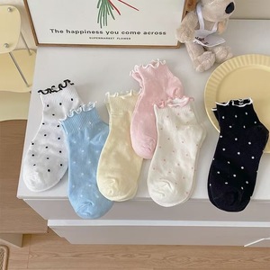 FIYIGO Damen Söckchen mit niedlichem Polka-Dot-Muster, Rüschen und Streifen, lässig, aus Baumwolle, atmungsaktiv, neuartig, lustig, 1 Weiß, 1 Rosa, 1 - Product Image 3