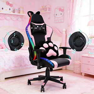 Sedia <span class=keywords><strong>da</strong></span> Gaming Nera e Rosa con LED RGB, Personalizzabile, con Massaggio, Reclinabile, Schienale Alto, Braccioli Collegati, Regolabile, per Scrivania Computer - Product Image 1