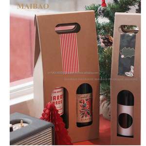 Kraft Brown Paper Wine <b>Bottle</b> Gift Box with Window Foldable and Hanging Design for Tea and Beer - Product Image 1