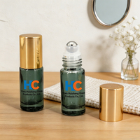 Botol Roll-On Kaca Hijau Tua 5ML dengan Tutup Emas, Botol Roller untuk Minyak Atsiri & Parfum