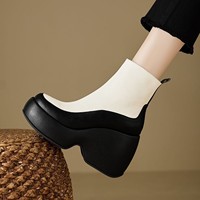 Bottes Chelsea pour femmes, color block, talon plateforme épais, bout rond, élégantes, à porter au quotidien, chaussures à enfiler