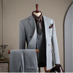 <span class=keywords><strong>Traje</strong></span> de hombre 2025 profesional formal para novio, de negocios casual, doble botonadura, cuello en V, corte ajustado, cierre de cremallera plano, antiencogimiento - Product Image 2
