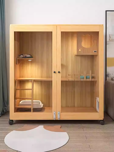 Villa de lujo para gatos de madera con puerta de vidrio, condominio multinivel para gatos con ruedas, casa de madera personalizada para gatos - Product Image 3