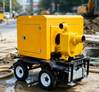 Camion pompe diesel de construction pour drainage municipal, avec carrosserie robuste, base de remorquage stable, vérins réglables et évacuation d'eau à grand débit