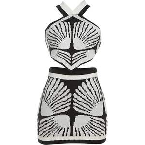 Ensemble tricoté 2 pièces personnalisé pour femme 2026 – Haut dos nu sans manches et mini-jupe moulante – Tenue de club sexy respirante printemps-été - Product Image 2