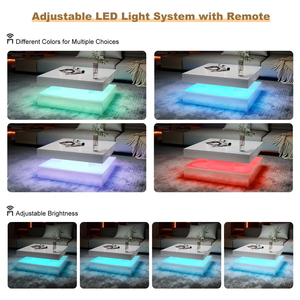 Mesa de Centro de Alto Brillo con Luz LED RGB, Diseño Moderno de Dos Niveles, Directo de Fábrica con Certificación ISO9001 - Product Image 2