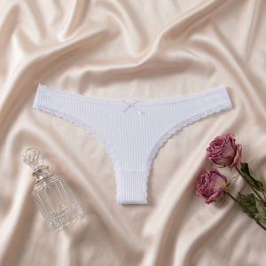 Braguitas de Tanga Blancas de Algodón Acanalado para Mujer al por Mayor, Suaves, Transpirables, de Encaje Sólido, de Talle Bajo, Tallas Grandes - Product Image 3