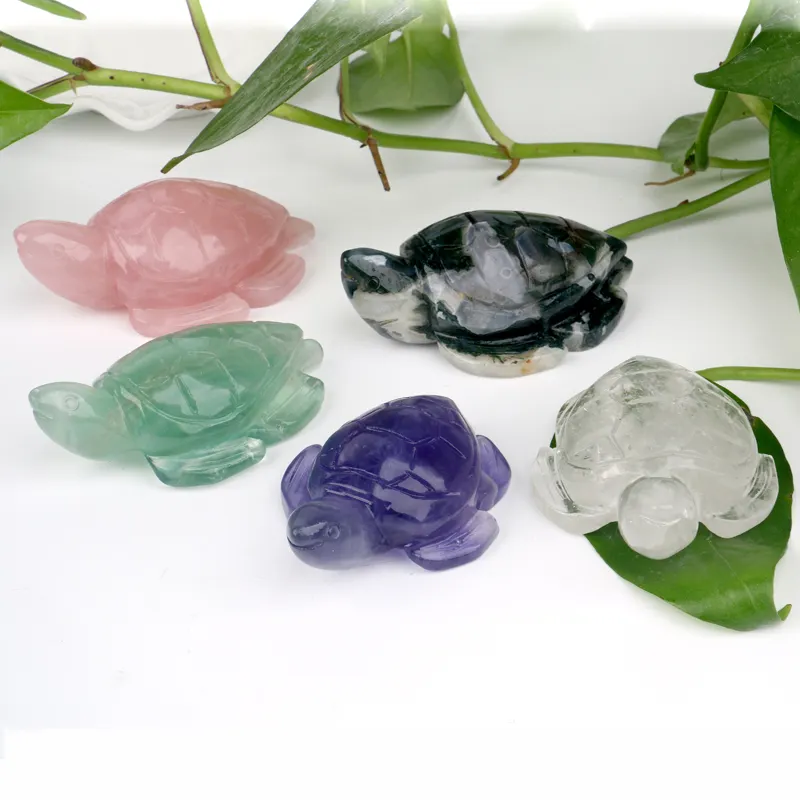 CHUSE crystal crafts hand carved crystal turtle rose quartz moss agate crystal sea turtle carving