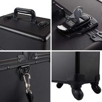 Valise de maquillage professionnelle 3 en 1, 4 roues, en aluminium, valise de maquillage cosmétique roulante, boîte à roulettes verrouillable