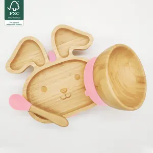 Bamboo Bowl Baby Silicone Suction Bowl Baby Dinnerware Set Bamboo Toddler Platesl With Spoon