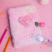 Carnet en peluche de dessin animé A6 avec cadenas, motif cœur pêche, cadeau idéal pour étudiantes