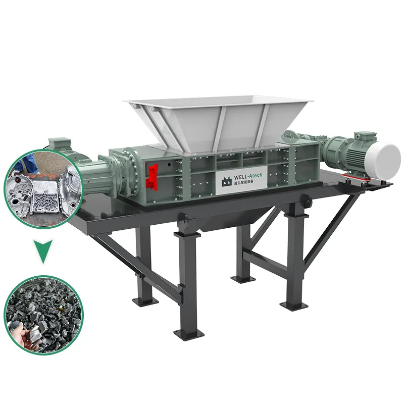 מכונת גריסה של פסולת תעשייתית כבדה/גרוטאות צמיג רכב קיבולת גדולה מכונת גריסה עם שני פירים