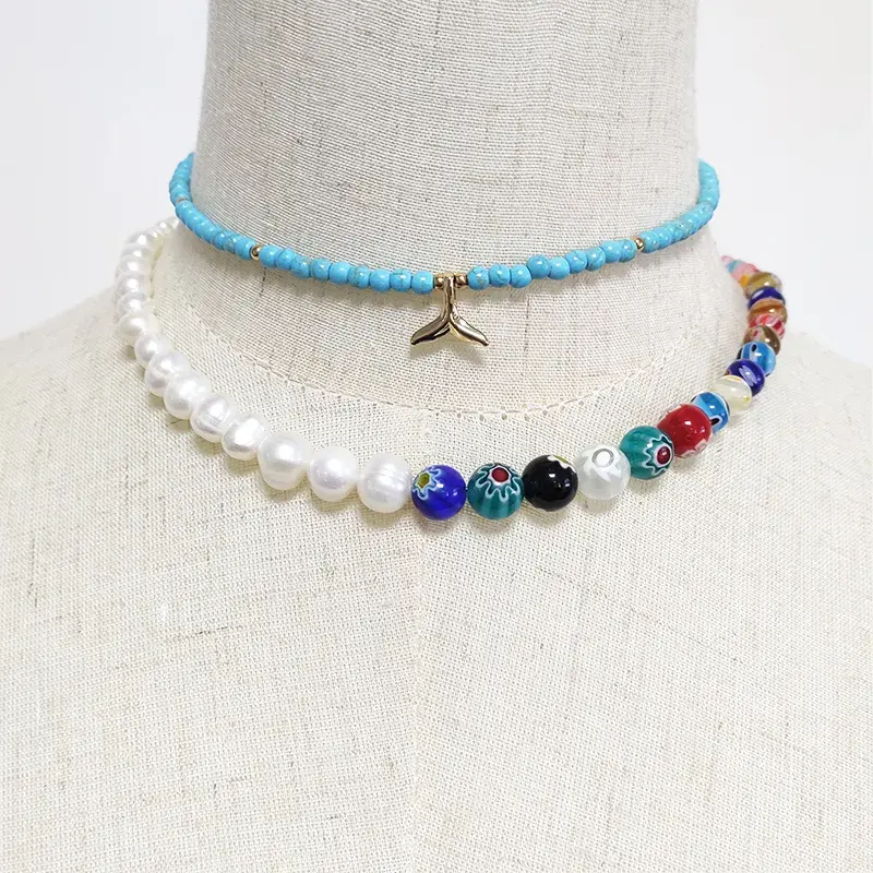 Personalità di vendita calda temperamento artistico collare Design speciale vari colori perline collane con pannello di perle naturali