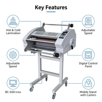 Laminateur électrique chaud et froid de 650 mm, équipement de plastification industriel de taille A1-A6 avec commande de moteur pour matériaux alimentaires
