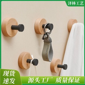 Wooden Wall <b>Hook</b> Round <b>Black</b> Walnut Coat Hanger Bathroom Entryway Use - Product Image 5