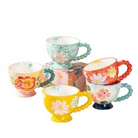 Tasses en céramique créatives peintes à la main, motif dessin animé, grande capacité, pour petit-déjeuner, lait, flocons d'avoine, avec couvercle et poignée, résistantes aux hautes températures