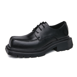 Men's New Thick Sole square <b>Head</b> British <b>Style</b> Cargo Shoes, Thick Sole Increase, Anti-slip Wear, Office Wedding Dress Shoes - Product Image 2