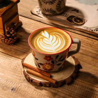 Vente en gros de nouvelles tasses à café en céramique vintage à motifs floraux, personnalisées, style Japandi, concises, en porcelaine brute, pour le lait et le thé