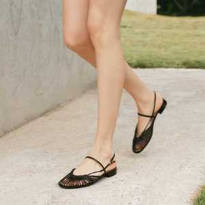Elegant Women's Flat Heeled Sandals Open Toe Straw Buckle <b>Back</b> Strap Summer Style Breathable Genuine Leather Lining - Product Image 4