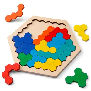 Geometry Logic IQ Game STEM Montessori Shape Block Tangram Brain Teaser Toy Hexagon Puzzle per bambini adulti - Product Image 1