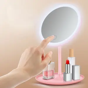 Redonda Cosméticos LED Espelho De Armazenamento Vanity Smart LED Espelho Ajustável 3 Cores LED Light Maquiagem Mesa Espelho