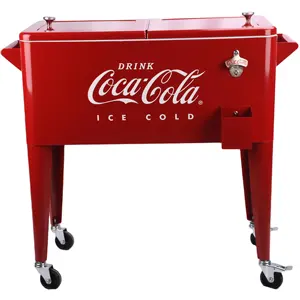 Aangepaste Multi Gekleurde Outdoor 60L Ijs Drinken Retro Winkelwagen Metalen Koelbox Vintage Rolling Cooler