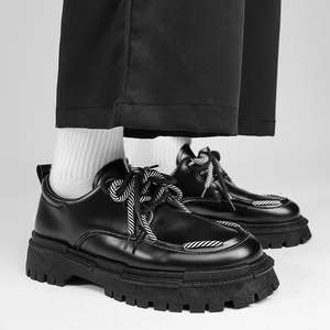 Zapatos de Cuero Casuales Negros de Estilo Británico para Hombre, Otoño 2026, Zapatos Formales de Negocios con Punta Redonda y Tacón Grueso, Zapatos Modernos para Trabajar - Product Image 1