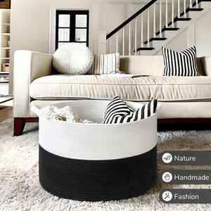 Extra <b>Large</b> Blanket Woven Laundry <b>Basket</b> 21.7x 13.8 Inch Cotton Rope Laundry Hamper Living Room for <b>Storage</b> Toys Clothes - Product Image 6