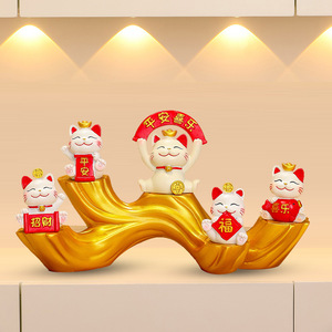 Figurine de chat porte-bonheur en résine, lot de plusieurs pièces, décoration de bureau Feng Shui, cadeau du Nouvel An, ornement pour salon et entrée - Product Image 1