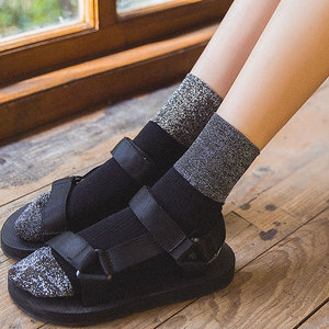 <span class=keywords><strong>Chaussettes</strong></span> mi-mollet respirantes et tendance pour femmes, en coton avec fils dorés et argentés, pour printemps et automne, <span class=keywords><strong>chaussettes</strong></span> à fils brillants effet oignon argenté - Product Image 5