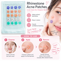 20pcs Plester Jerawat Hidrokoloid Berhias Rhinestone, Bentuk Bunga dan Bintang Warna Pastel, Kemasan Individual, Logo Kustom OEM/ODM