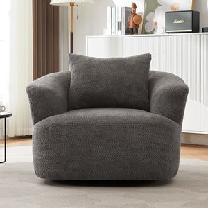 Fauteuil pivotant à 360°, design moderne, revêtement imperméable et écologique, avec coussin décoratif pour salon - Product Image 3