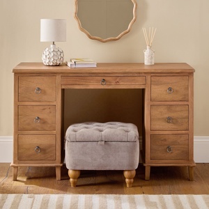 Table de toilette de style moderne personnalisée, bois massif naturel, placage, effet laqué, 7 tiroirs, console large, coiffeuse - Product Image 1