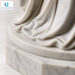 Statua di <span class=keywords><strong>Madonna</strong></span> con Bambino in Marmo Bianco Naturale Luca, Scultura Religiosa Intagliata a Mano per Altare di Chiesa, Santuario, Cappella, Culto - Product Image 5