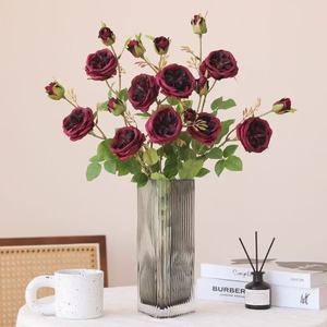 Fleur artificielle en soie réaliste à succès, 3 têtes <span class=keywords><strong>de</strong></span> rose Austin pour la décoration <span class=keywords><strong>de</strong></span> la maison, mariage, Saint-Valentin, Thanksgiving - Product Image 1