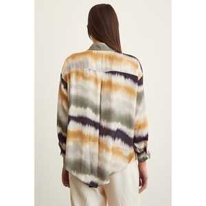 Camisa de Satén con Estampado de Acuarela para Mujer, Blusa Casual con Botones para Uso Diario, Color Caqui - Product Image 3