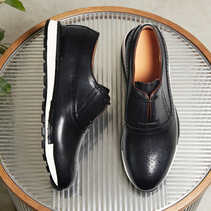 Chaussures décontractées respirantes à lacets pour hommes, style marche, semelle en caoutchouc, légères, en cuir véritable, baskets pour hommes - Product Image 2