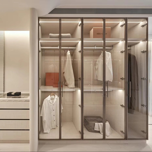 Lemari pakaian desain Modern kustom, furnitur lemari kamar tidur desain kelas atas dengan pintu kaca aluminium dengan lampu LED - Product Image 1