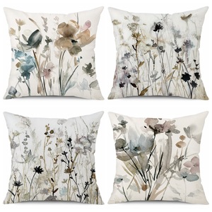 Fodera per cuscino in <span class=keywords><strong>lino</strong></span> con stampa floreale ad acquerello, motivo vegetale, per divano e casa, di gran moda - Product Image 1